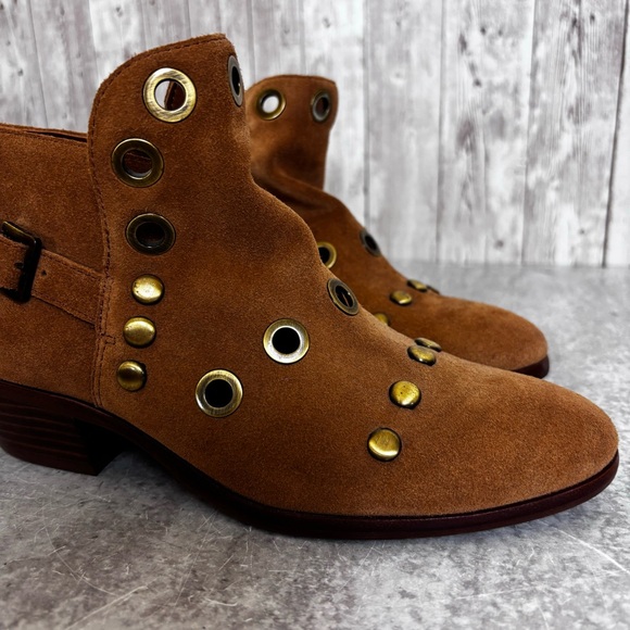 Sam Edelman ‘Pedra’ Cognac Brown Suede Studded Ankle Boots Size 6 - Picture 5 of 8